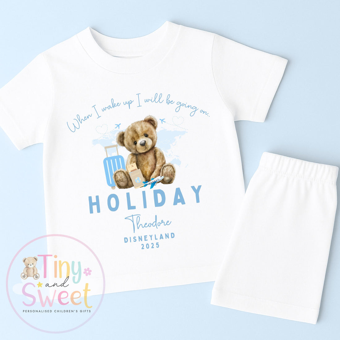 My First Holiday Pyjamas, When I Wake Up I’ll Be Going on My 1st Holiday, Personalised Baby &amp; Toddler Pyjamas, Travel Pyjamas,Holiday Outfit