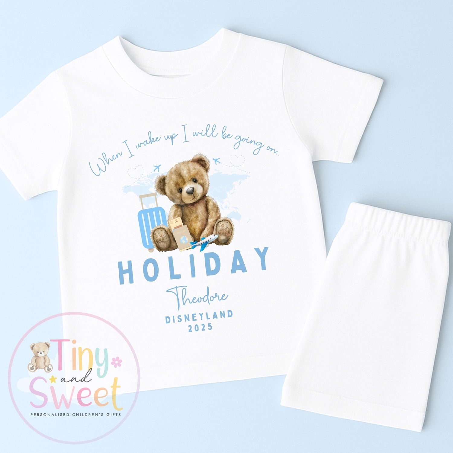 My First Holiday Pyjamas, When I Wake Up I’ll Be Going on My 1st Holiday, Personalised Baby &amp; Toddler Pyjamas, Travel Pyjamas,Holiday Outfit