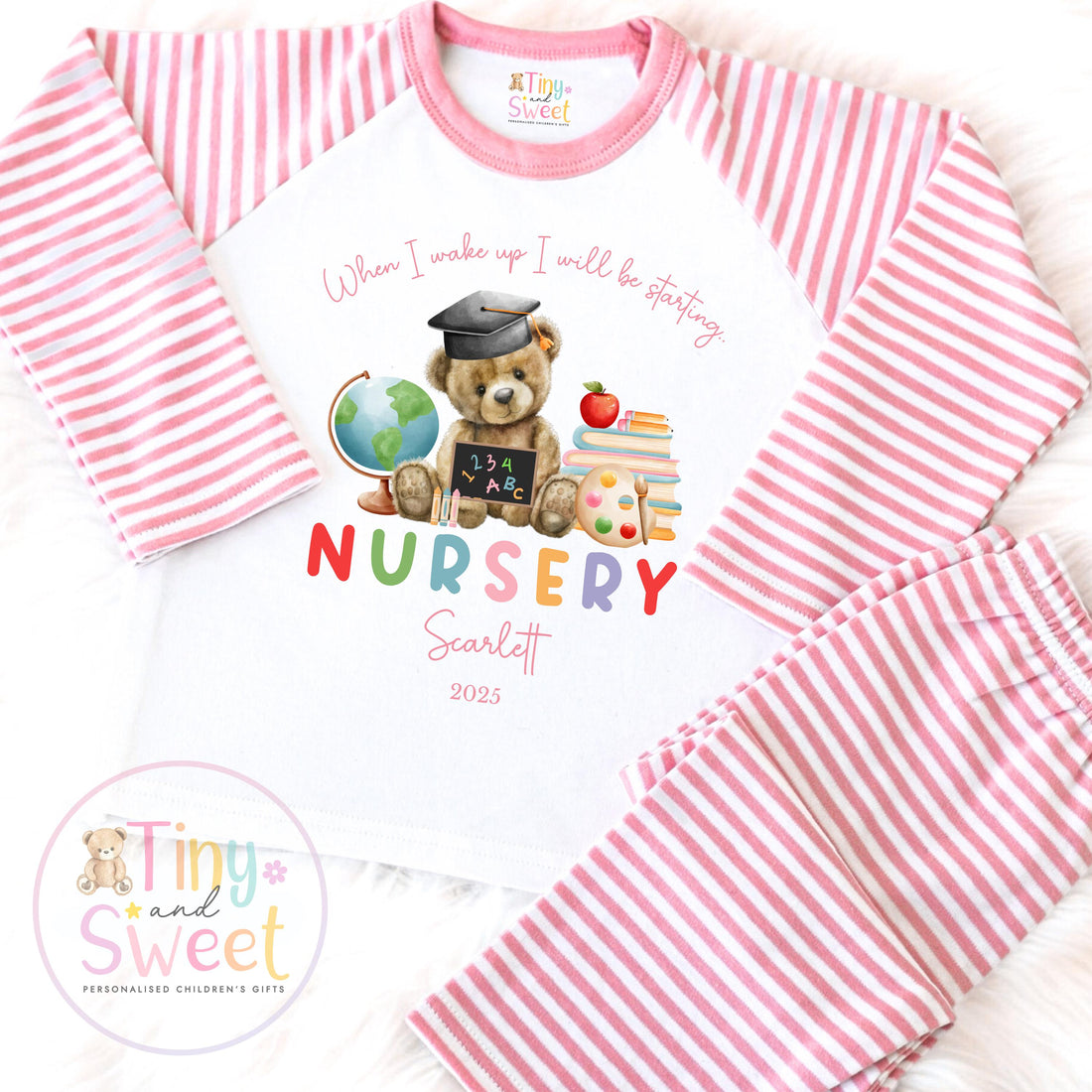 Personalised Starting Nursery Pyjamas, When I Wake Up i&