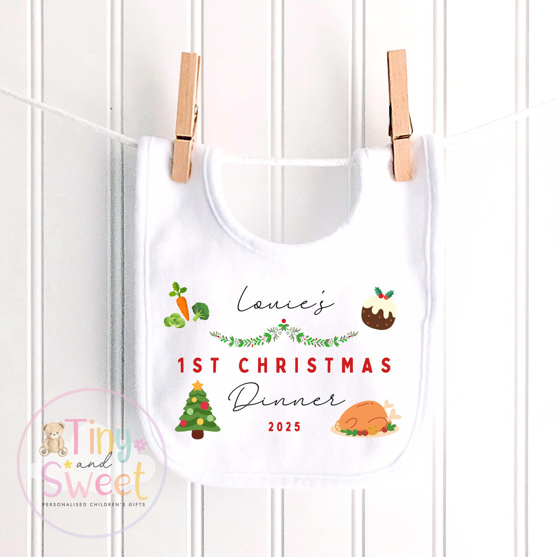 Personalised Babies First Christmas Dinner Bib
