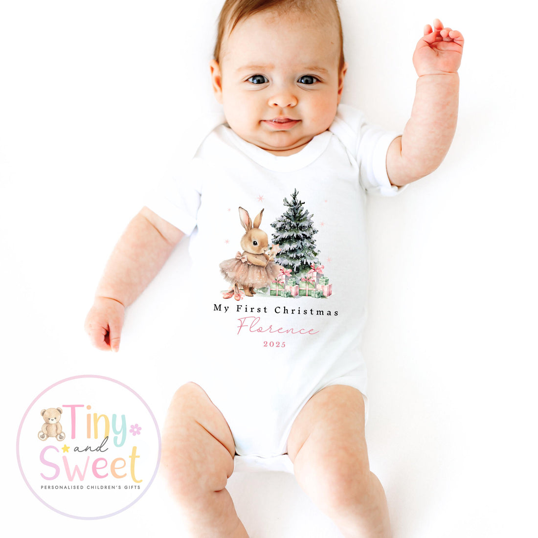 My First Christmas Personalised Baby Vest, Baby Girl Sleepsuit or Bib, Custom Name 100% Cotton, Festive Newborn Keepsake Gift, 1st xmas