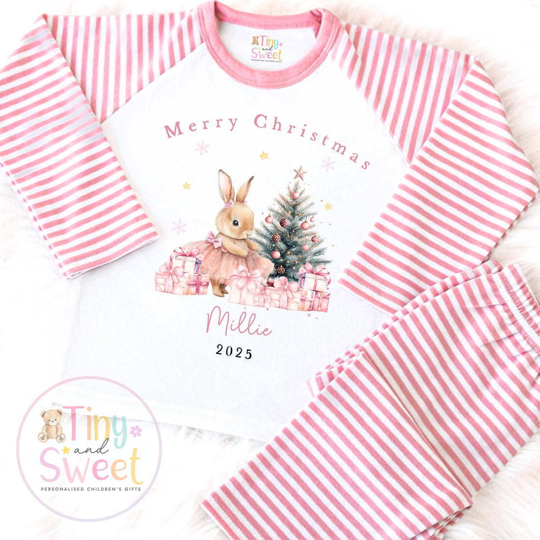 Personalised Pink Girly Christmas Pyjamas, Christmas Eve Pyjamas, Christmas Nightwear, Childrens Christmas pjs, Xmas pjs, Kids Christmas Pjs