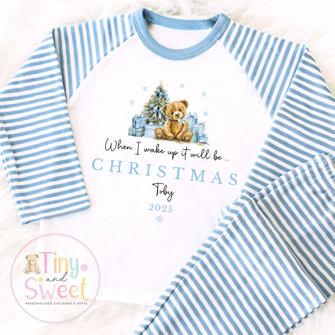 Personalised Blue Christmas Pyjamas, Christmas Eve Pyjamas, Christmas Nightwear, Childrens Christmas pjs, Xmas pjs, Kids Christmas Pjs