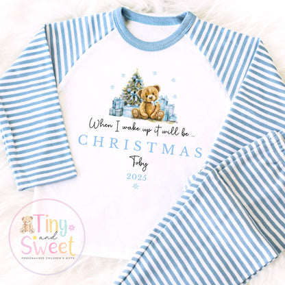 Personalised Blue Christmas Pyjamas, Christmas Eve Pyjamas, Christmas Nightwear, Childrens Christmas pjs, Xmas pjs, Kids Christmas Pjs