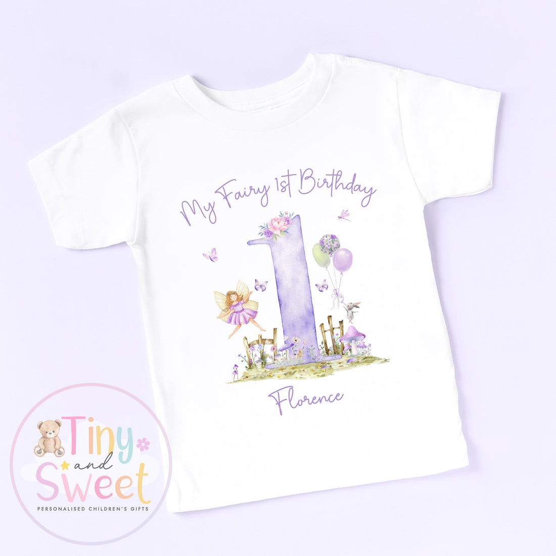 My Fairy 1st Birthday T-Shirt, Personalised Fairy First Birthday T-Shirt, 1st Birthday Lilac Fairies T-Shirt, Fairy Theme Birthday
