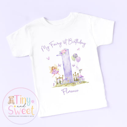 My Fairy 1st Birthday T-Shirt, Personalised Fairy First Birthday T-Shirt, 1st Birthday Lilac Fairies T-Shirt, Fairy Theme Birthday