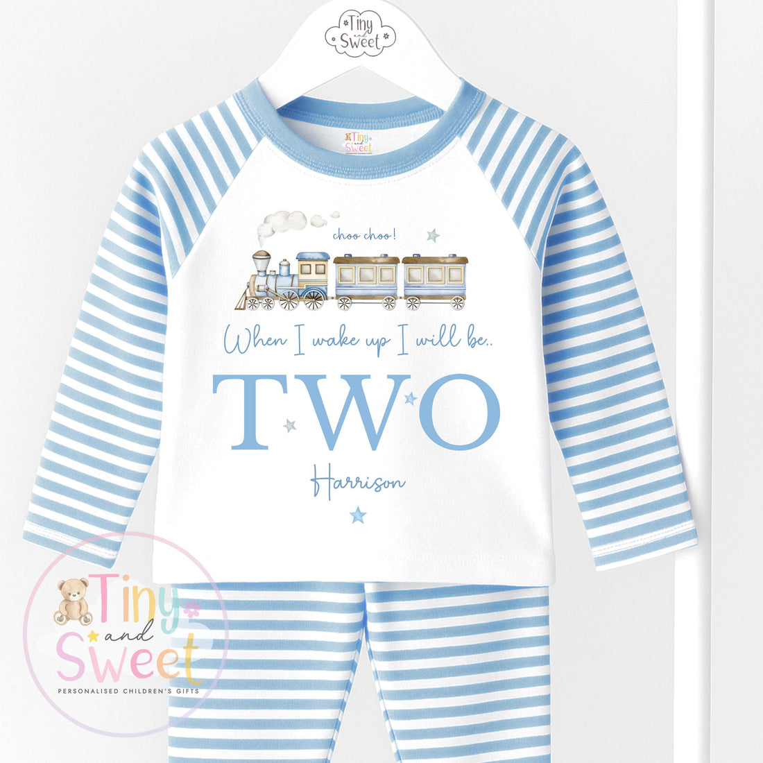 Blue Choo Choo Train Personalised Birthday Pyjamas