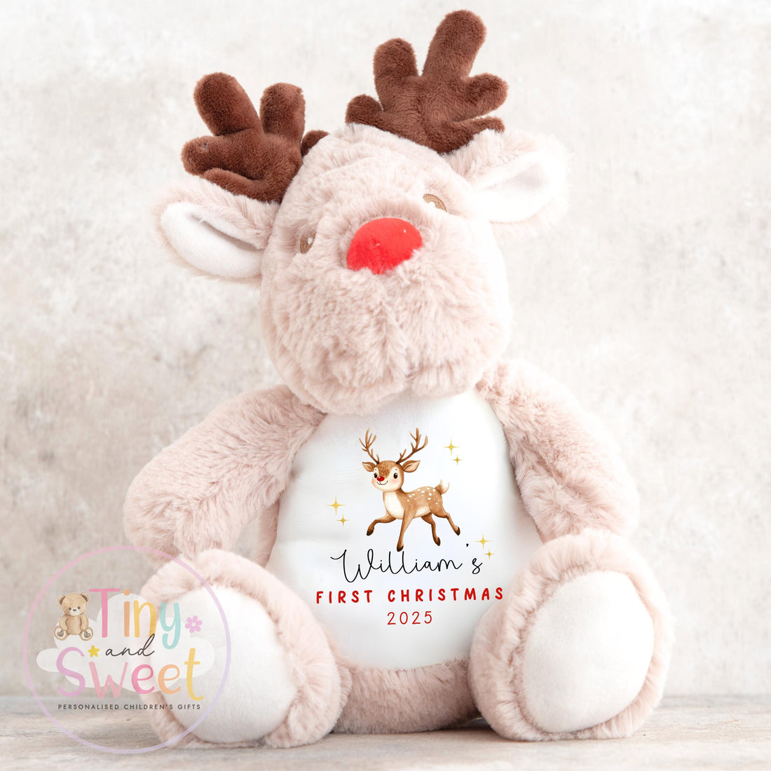 My First Christmas Reindeer, Personalised Reindeer Soft Toy, Baby’s First Christmas Soft Toy Gift, My First Christmas Keepsake Gift