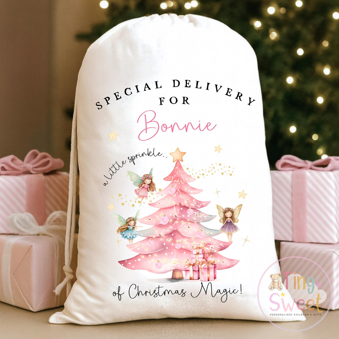 Personalised Santa sack, Fairy Christmas Sack, Personalised Christmas, 1st Christmas, Christmas Eve bag, Baby Girl Christmas Sack