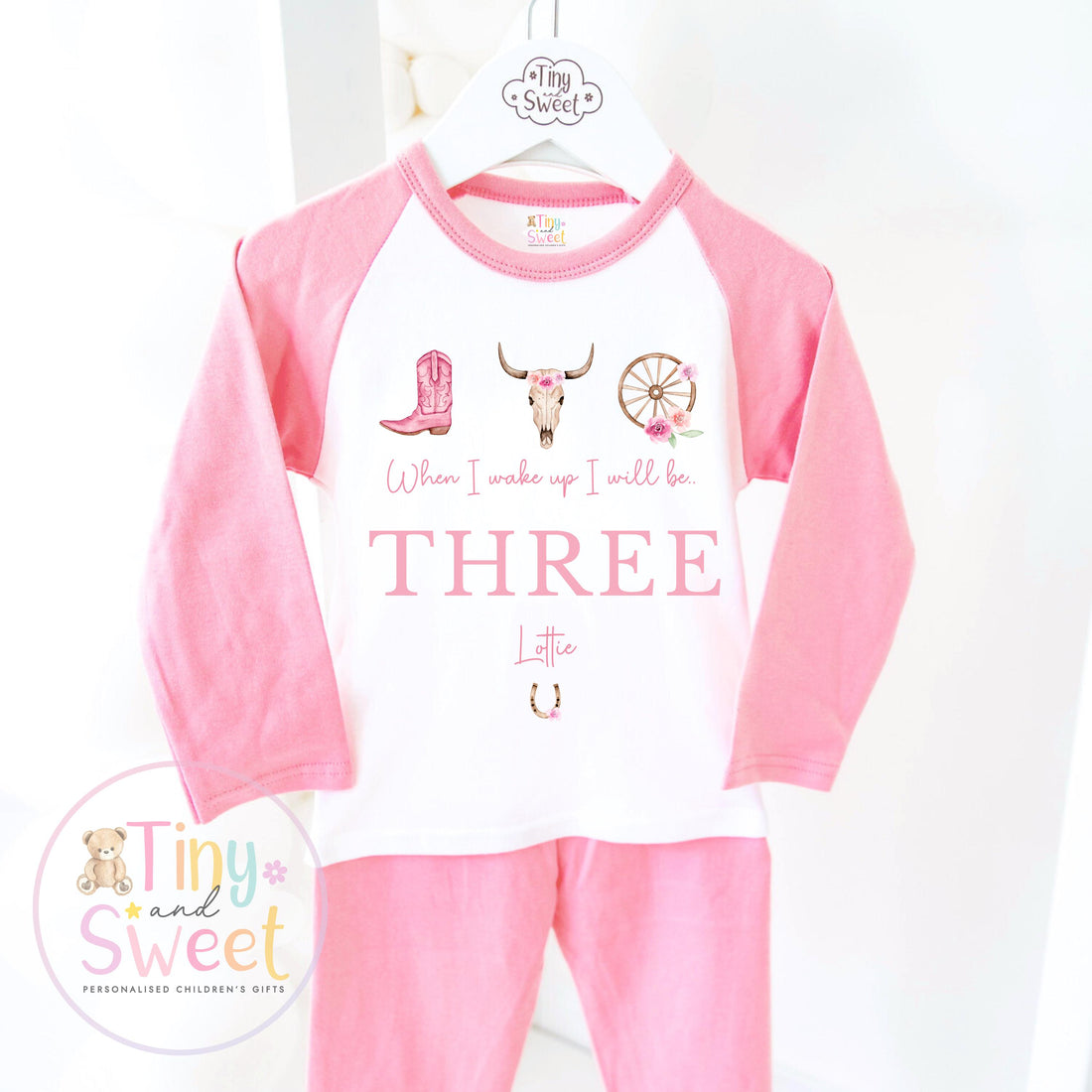Cowgirl Birthday Pyjamas, When I Wake Up I’ll Be, Rodeo Western PJs – When I Wake Up I’ll Be 1, 2, 3, Personalised Cowgirl Birthday Pyjamas