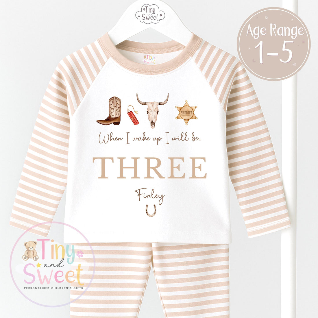 Cowboy Birthday Pyjamas, When I Wake Up I’ll Be, Rodeo Western PJs – When I Wake Up I’ll Be 1, 2, 3, Personalised Cowboy Birthday Pyjamas