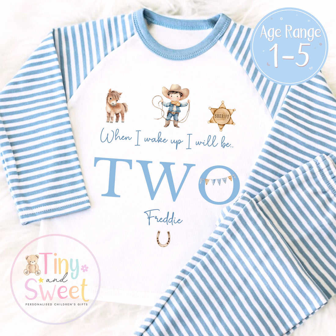 Cowboy Birthday Pyjamas, When I Wake Up I’ll Be, Rodeo Western PJs – When I Wake Up I’ll Be 1, 2, 3, Personalised Cowboy Woody Birthday Pjs
