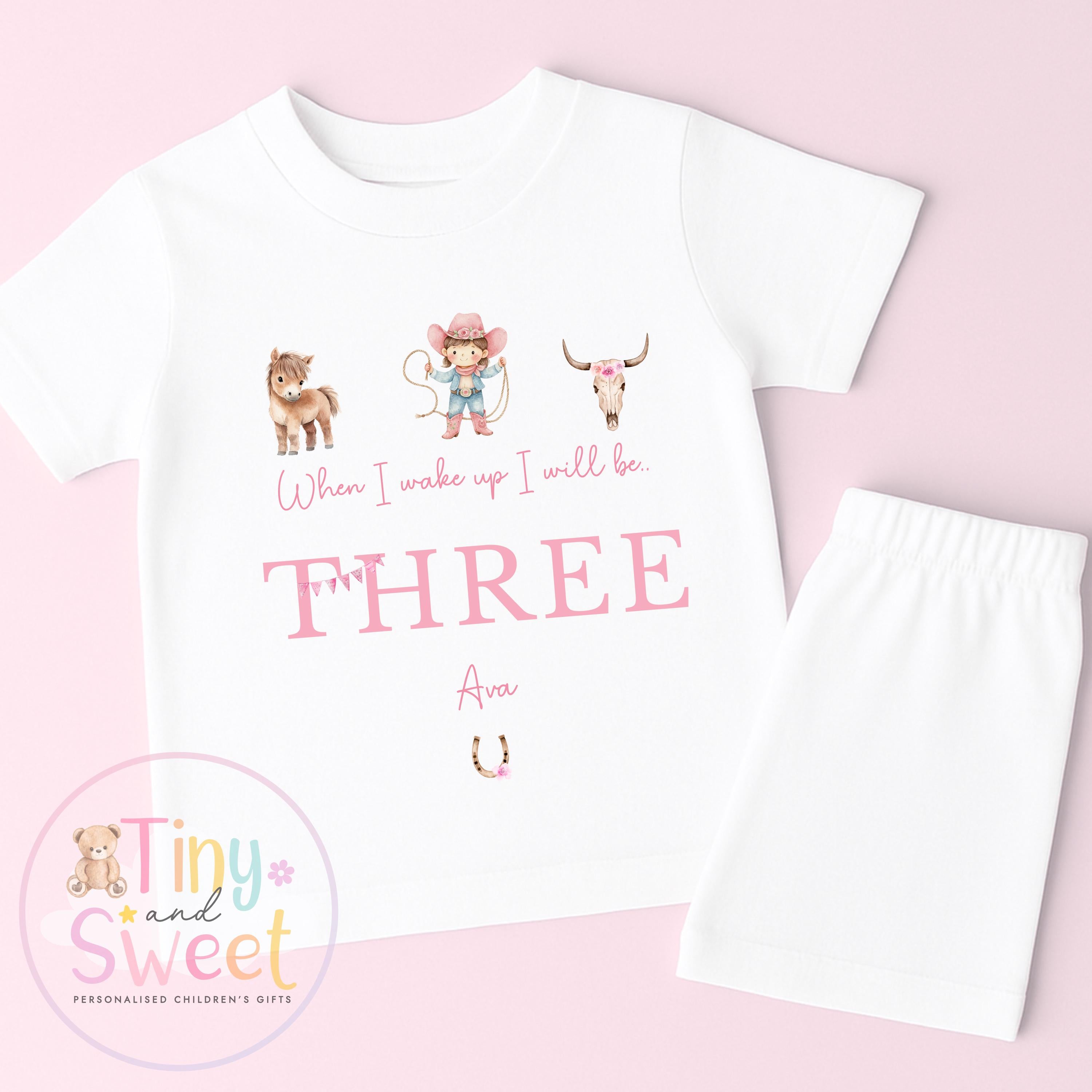 Cowgirl Birthday Pyjamas, When I Wake Up I’ll Be, Rodeo Western PJs – When I Wake Up I’ll Be 1, 2, 3, Personalised Cowgirl Birthday Pyjamas