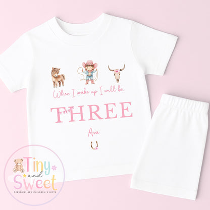 Cowgirl Birthday Pyjamas, When I Wake Up I’ll Be, Rodeo Western PJs – When I Wake Up I’ll Be 1, 2, 3, Personalised Cowgirl Birthday Pyjamas
