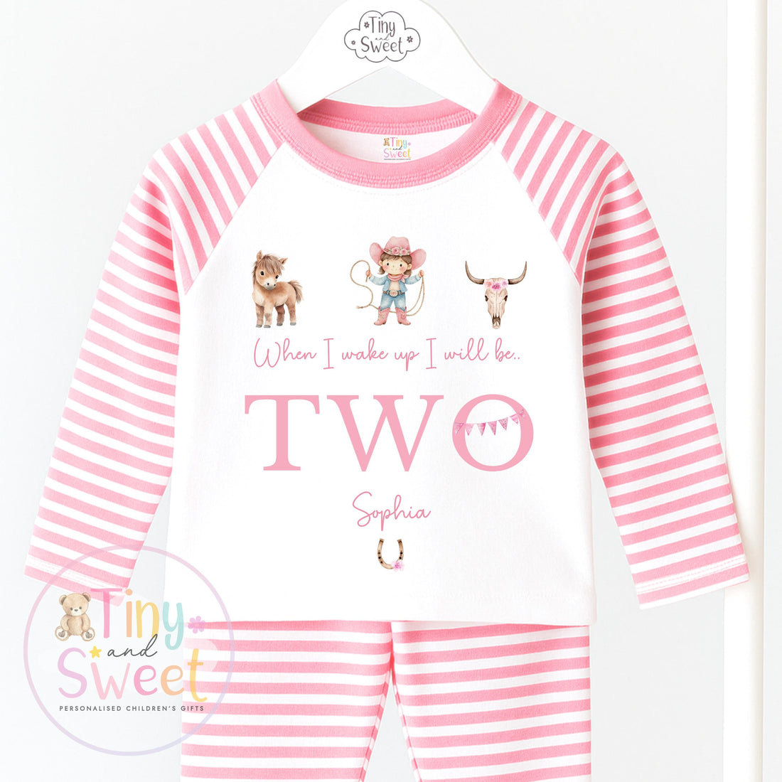 Cowgirl Birthday Pyjamas, When I Wake Up I’ll Be, Rodeo Western PJs – When I Wake Up I’ll Be 1, 2, 3, Personalised Cowgirl Birthday Pyjamas