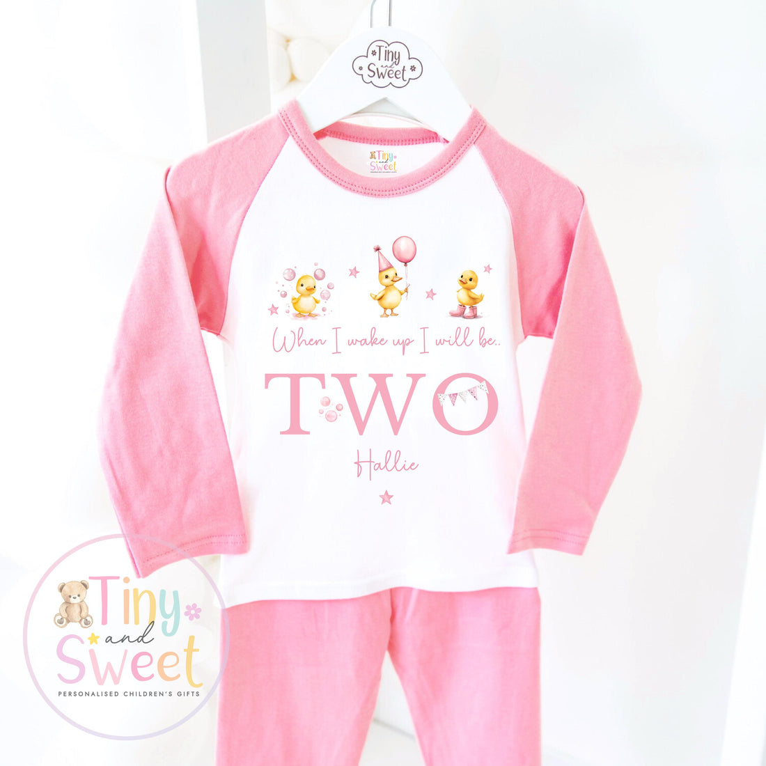 Duck Birthday Pyjamas, When I Wake Up I’ll Be, Pink Duck PJs – When I Wake Up I’ll Be 1, 2, 3, Personalised Pink Duck Birthday Pyjamas
