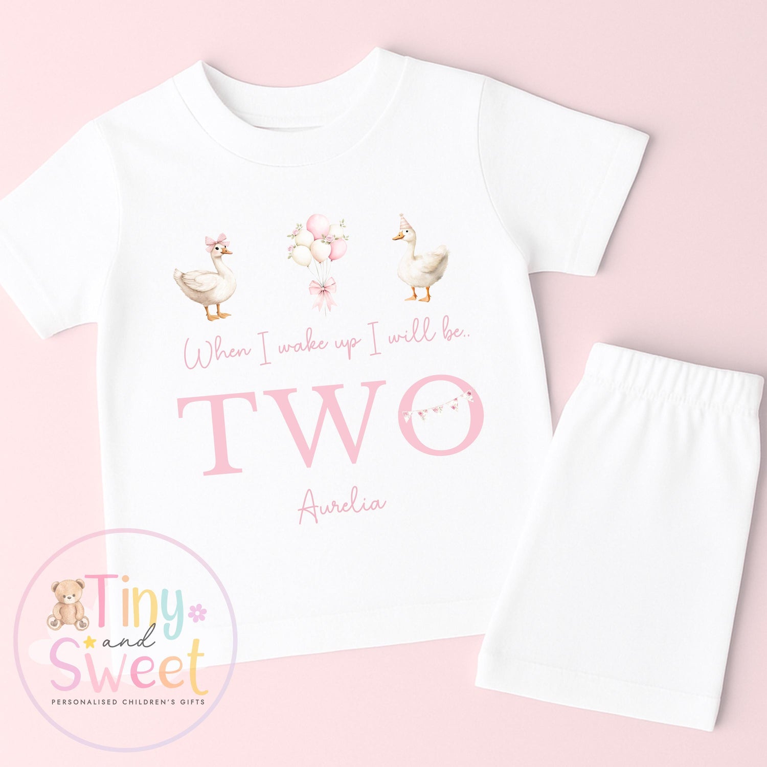 Goose Birthday Pyjamas, When I Wake Up I’ll Be, Pink Goose PJs – When I Wake Up I’ll Be 1, 2, 3, Personalised Pink Goose Birthday Pyjamas