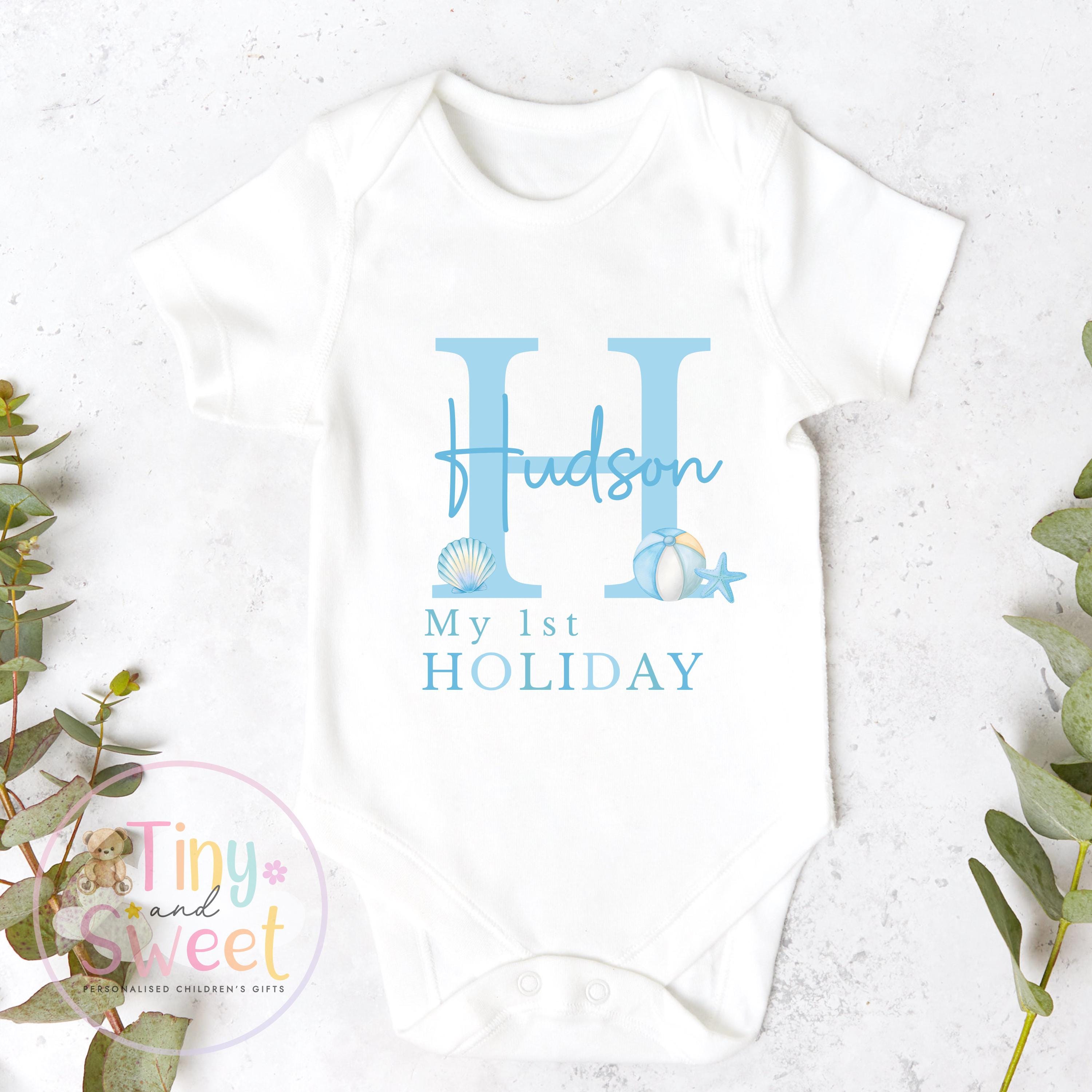 My First Holiday T-Shirt, Personalised Baby Travel Outfit, Baby’s First Holiday Shirt, Cute Summer Travel Outfit, My First Holiday Design