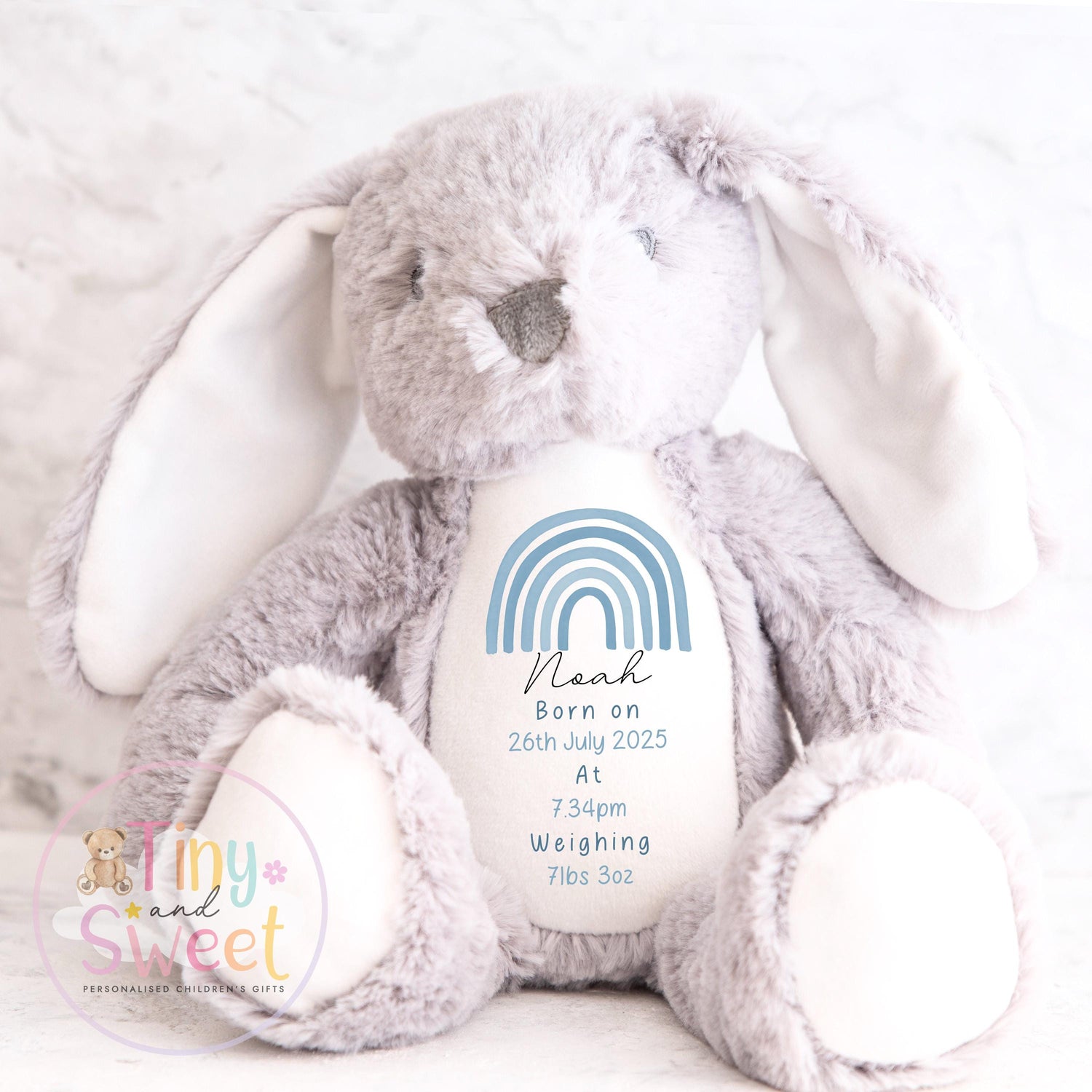 Personalised Birth Stat Bunny, Newborn Baby Gift, Custom Soft Toy for Newborn, Birth Stats Soft Toy Keepsake, Personalised New Baby Gift