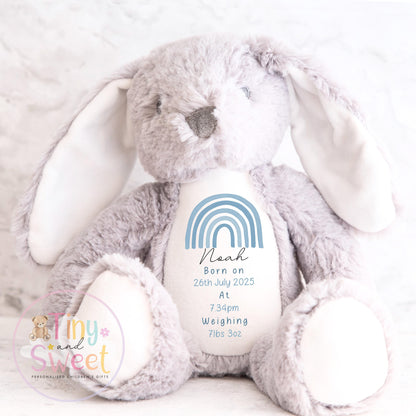 Personalised Birth Stat Bunny, Newborn Baby Gift, Custom Soft Toy for Newborn, Birth Stats Soft Toy Keepsake, Personalised New Baby Gift