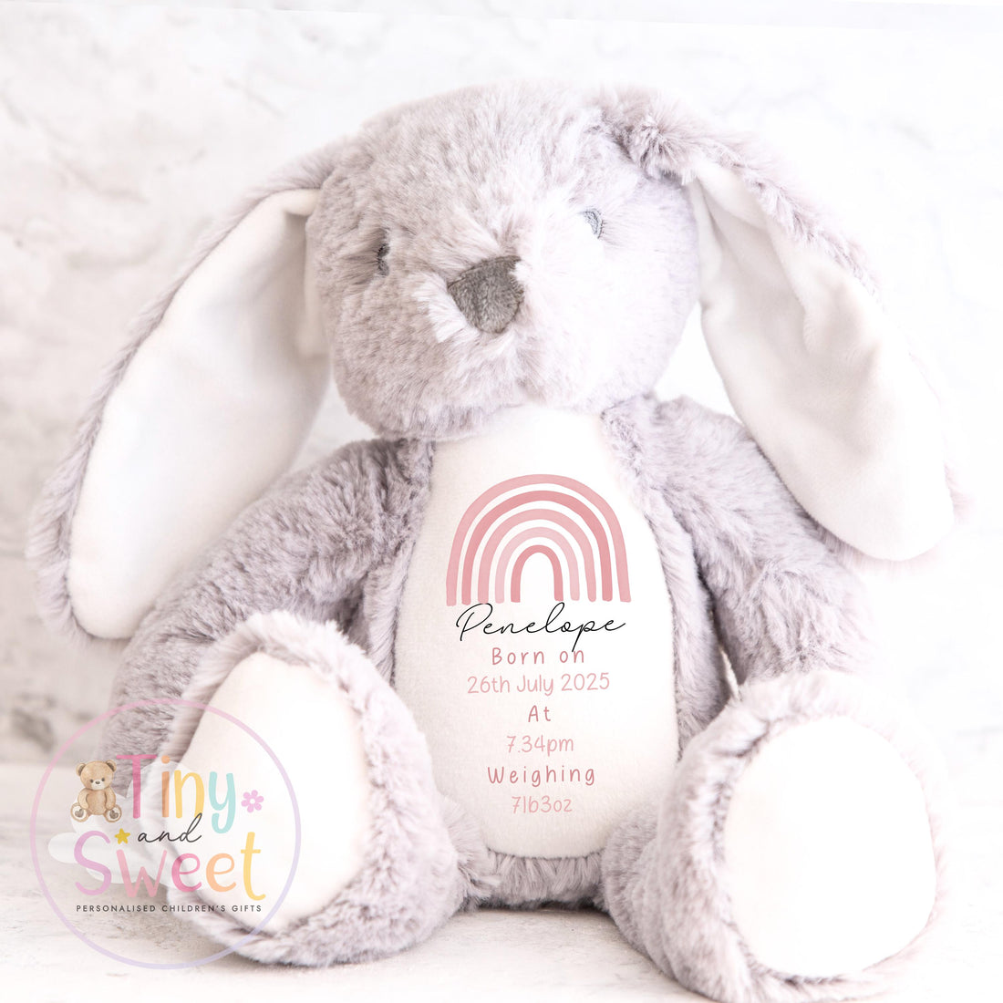 Personalised Birth Stat Bunny, Newborn Baby Gift, Custom Soft Toy for Newborn, Birth Stats Soft Toy Keepsake, Personalised New Baby Gift