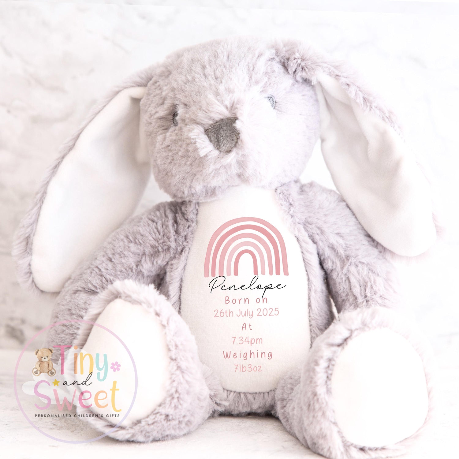 Personalised Birth Stat Bunny, Newborn Baby Gift, Custom Soft Toy for Newborn, Birth Stats Soft Toy Keepsake, Personalised New Baby Gift