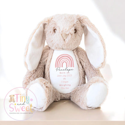 Personalised Birth Stat Bunny, Newborn Baby Gift, Custom Soft Toy for Newborn, Birth Stats Soft Toy Keepsake, Personalised New Baby Gift