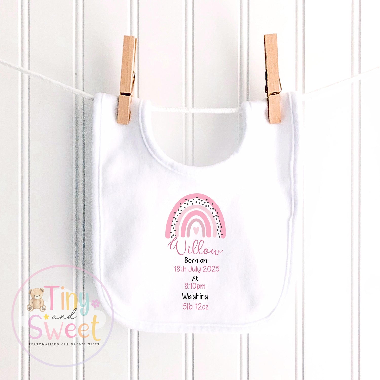 Personalised Birth Stat Bunny, Rainbow New Baby Gift, Newborn Baby Gift, Personalised Rainbow Bunny with Birth Details