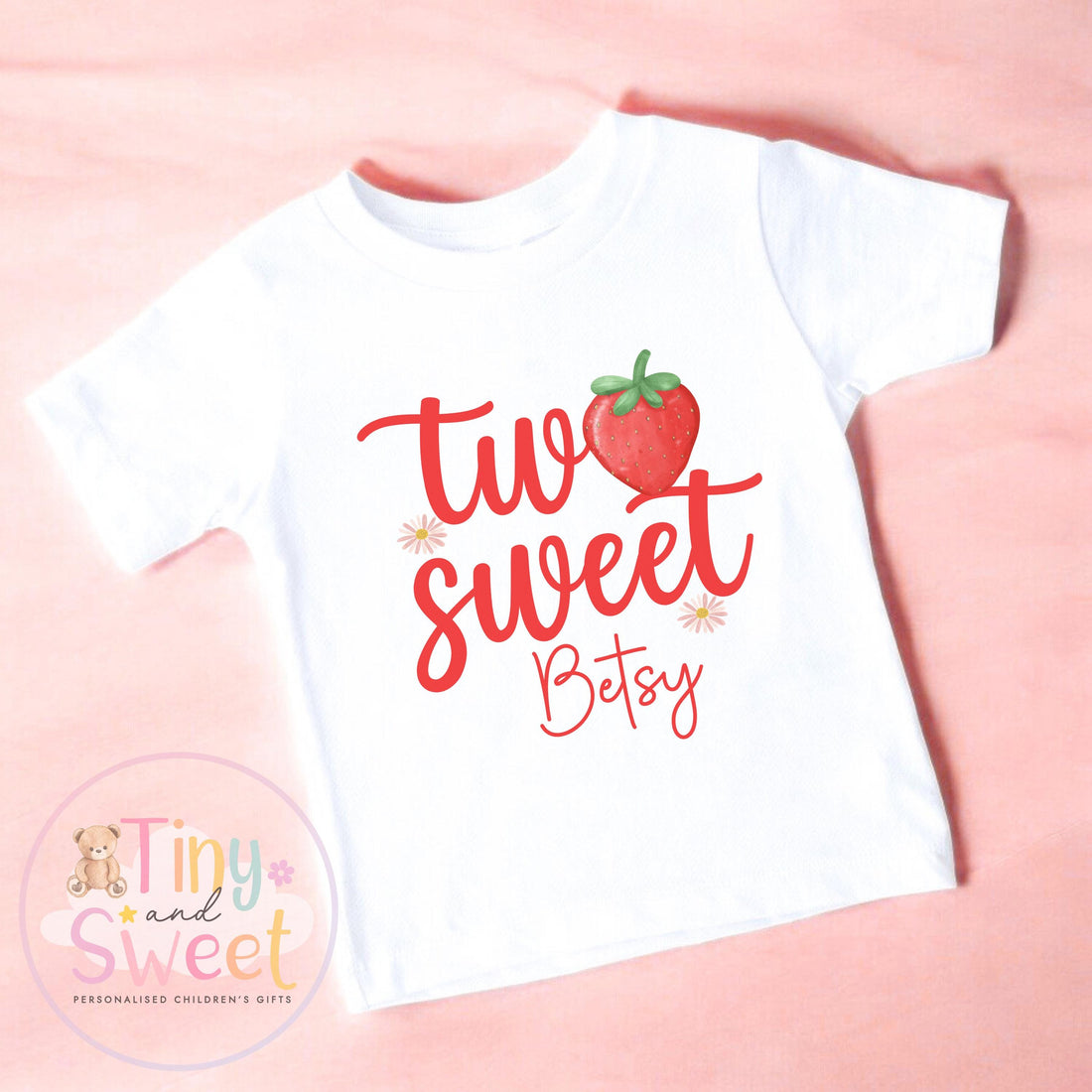 Personalised Strawberry Two Sweet Birthday T-Shirt, Custom Strawberry Birthday Tee, 2nd, Strawberry, Berry Cute Birthday T-Shirt