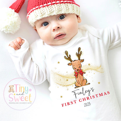 Personalised Reindeer Babies First Christmas Sleepsuit