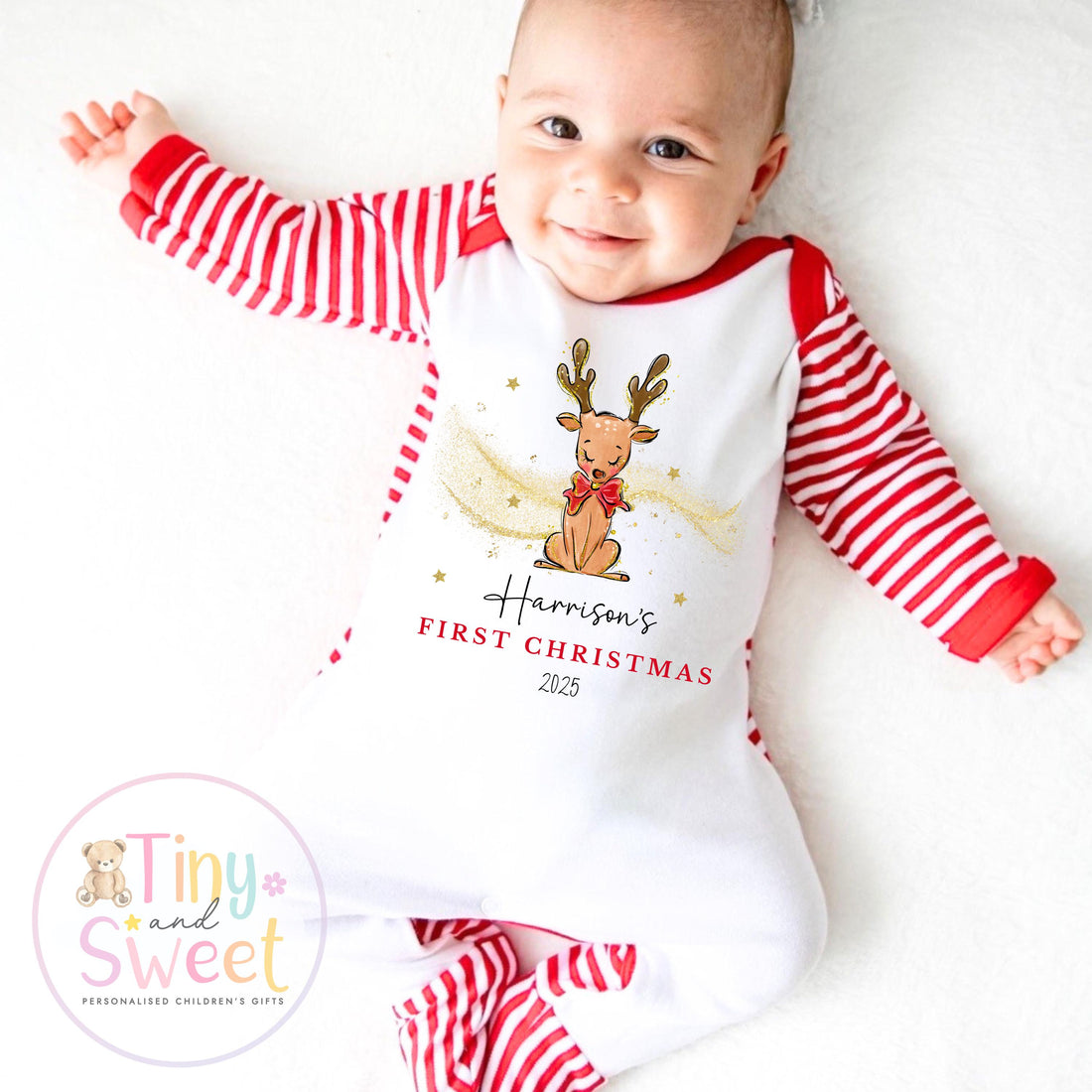 Personalised Babies First Christmas Sleepsuit, Babies 1st Xmas Gift Idea, Pyjamas, 1st Xmas Babygrow, Christmas Outfit for baby, Reindeer