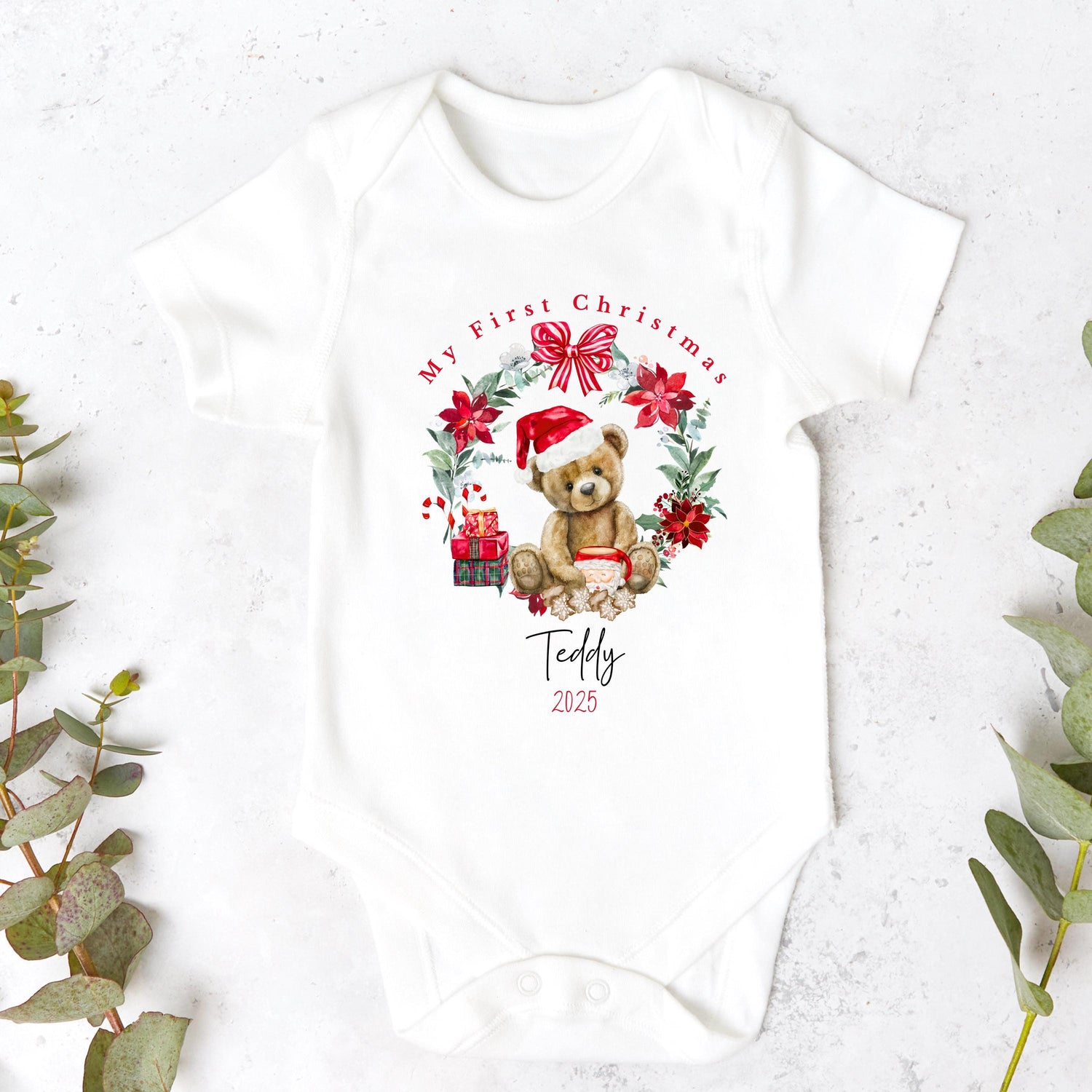 Personalised Babies First Christmas Teddy Bear Sleepsuit, Babies 1st Xmas Gift Idea, Pyjamas, 1st Xmas Babygrow, Christmas Outfit for baby