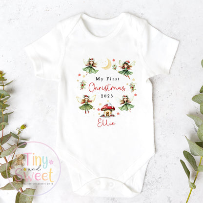 First Christmas Fairy Baby Grow , My First Christmas, Custom Name Sleepsuit, Baby’s First Christmas, Personalised Christmas Baby Outfit