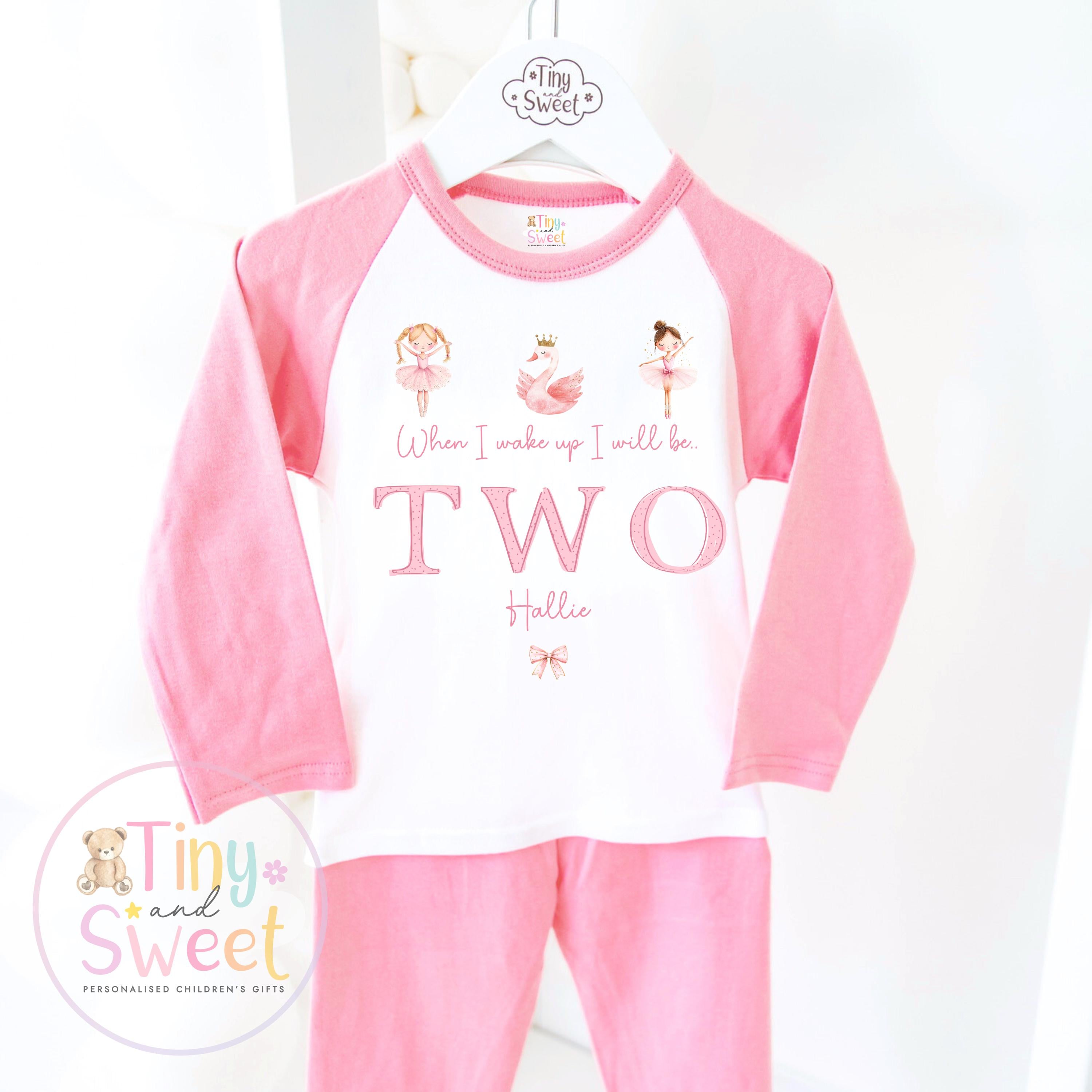 Ballerina Birthday Pyjamas, When I Wake Up I’ll Be, Ballerina Swan PJs – When I Wake Up I’ll Be 1, 2, 3, Personalised Ballerina Birthday