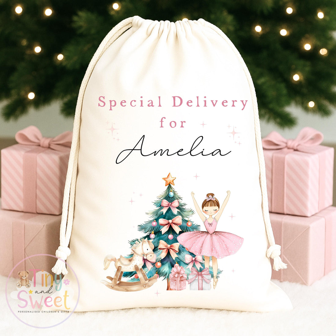 Pink Ballerina Personalised Christmas Sack