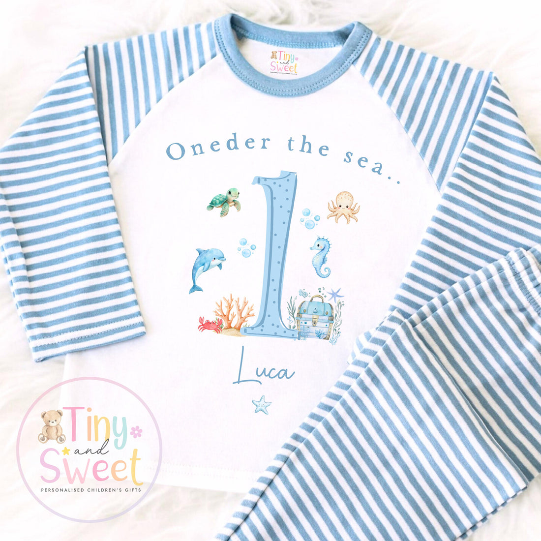 Personalised Oneder The Sea Pyjamas, Blue Ocean Pyjamas, When i wake up i&