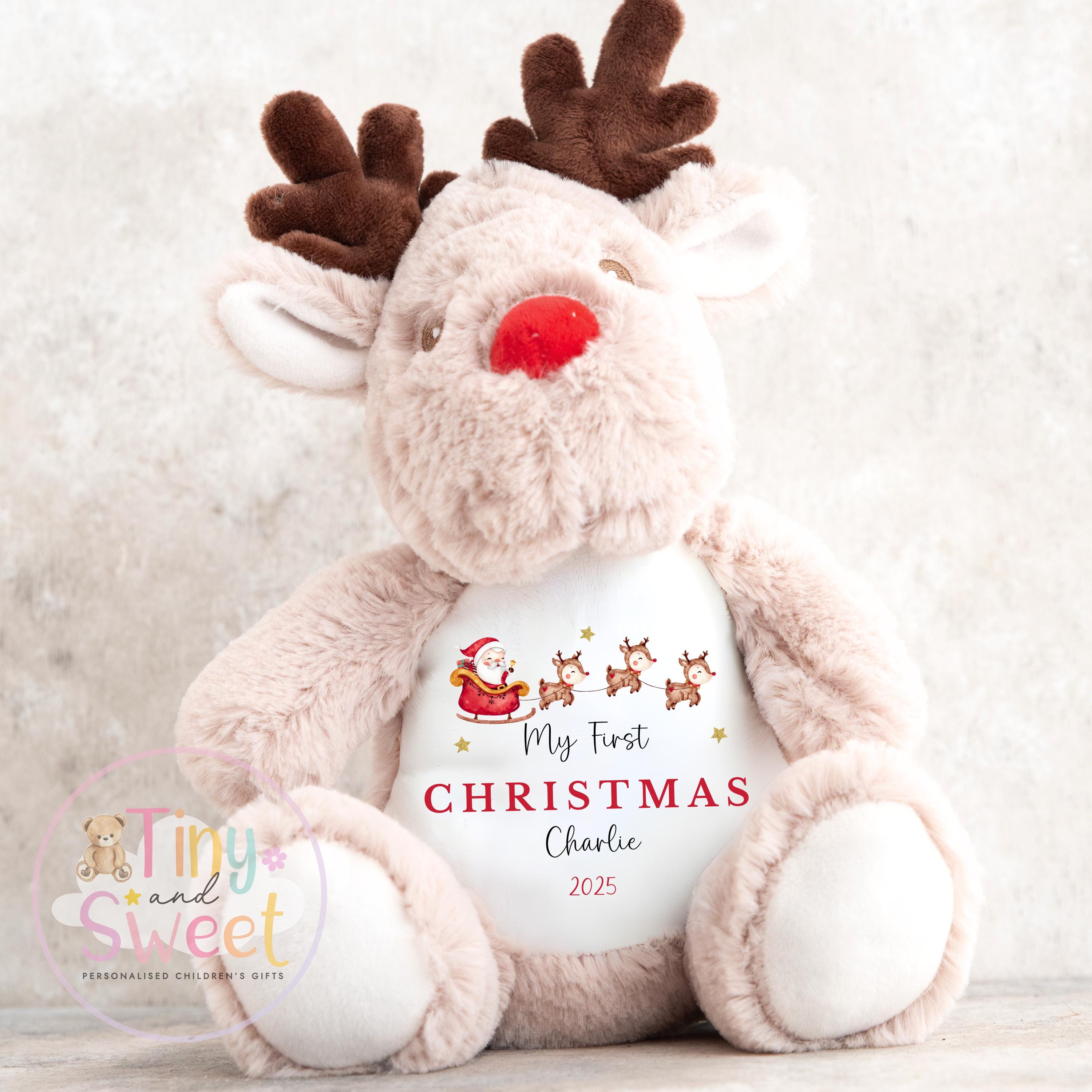 Personalised First Christmas on Sleepsuit or Reindeer Plush Toy: Baby&