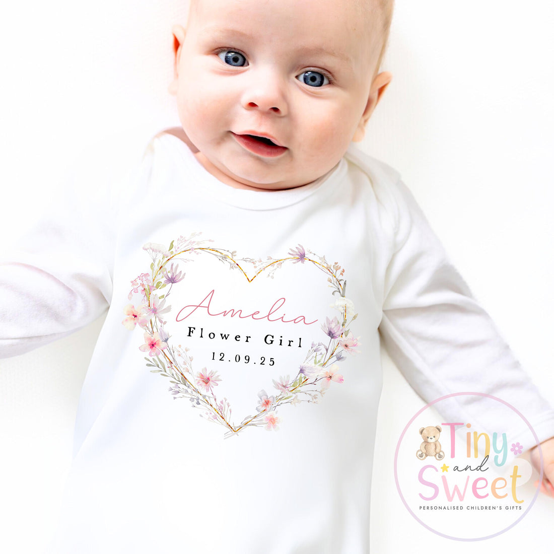 Flower Girl Sleepsuit, Baby Flower Girl Babygrow, Flower Girl Pyjamas, Will you be my flower girl, Flower Girl Gift, Floral Sleepsuit