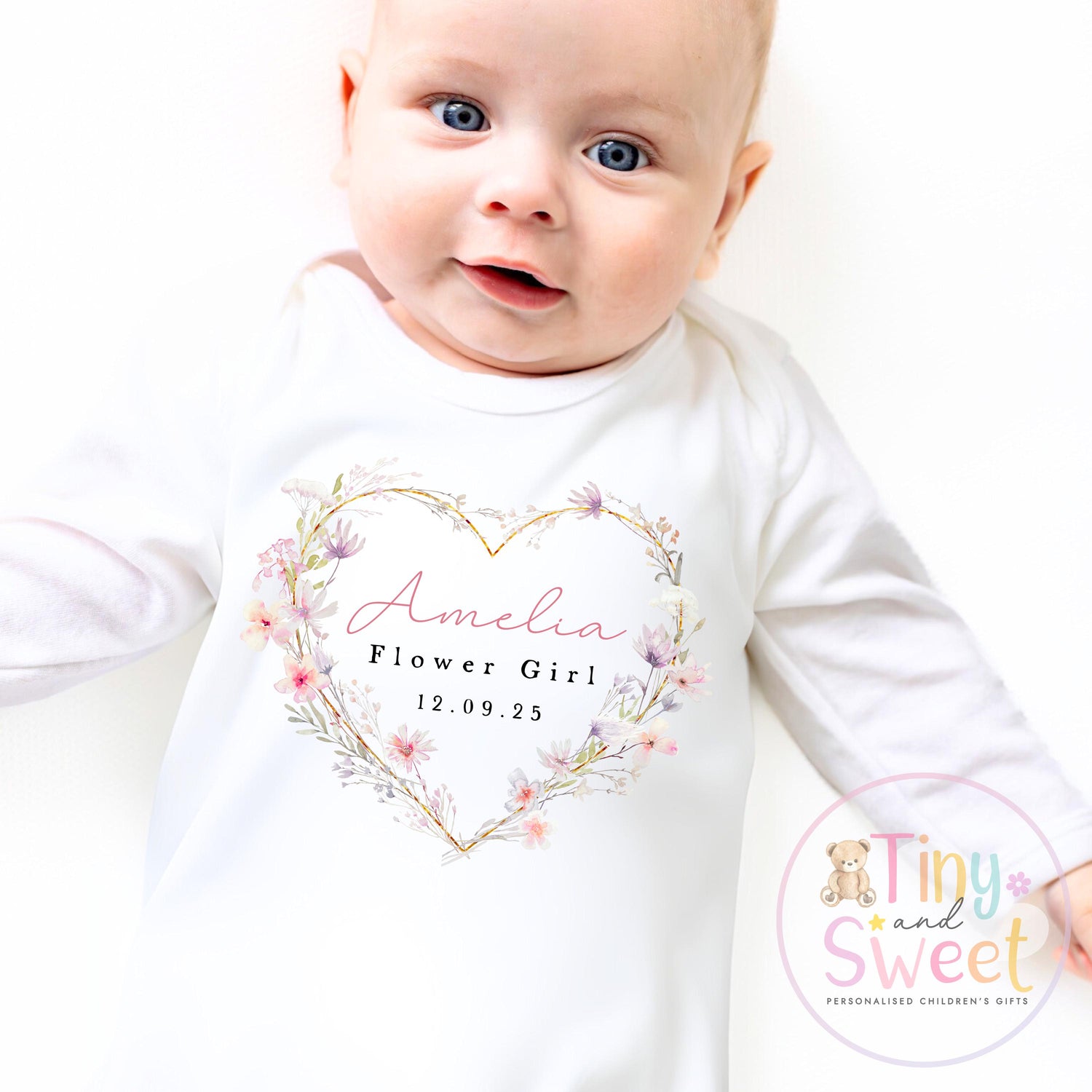 Flower Girl Sleepsuit, Baby Flower Girl Babygrow, Flower Girl Pyjamas, Will you be my flower girl, Flower Girl Gift, Floral Sleepsuit