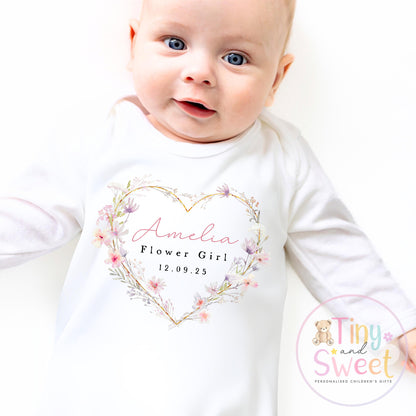 Flower Girl Sleepsuit, Baby Flower Girl Babygrow, Flower Girl Pyjamas, Will you be my flower girl, Flower Girl Gift, Floral Sleepsuit