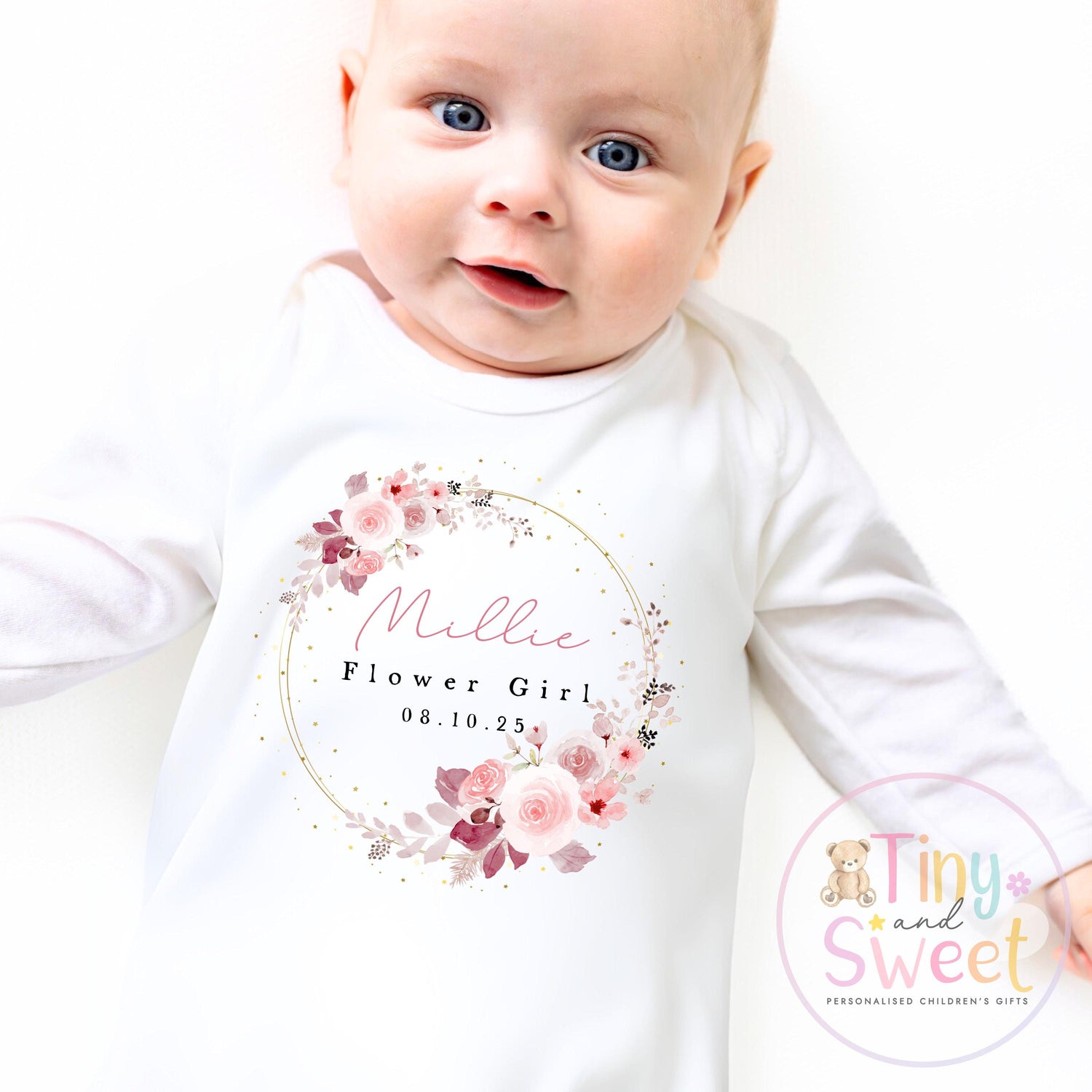 Flower Girl Sleepsuit, Baby Flower Girl Babygrow, Flower Girl Pyjamas, Will you be my flower girl, Flower Girl Gift, Floral Sleepsuit