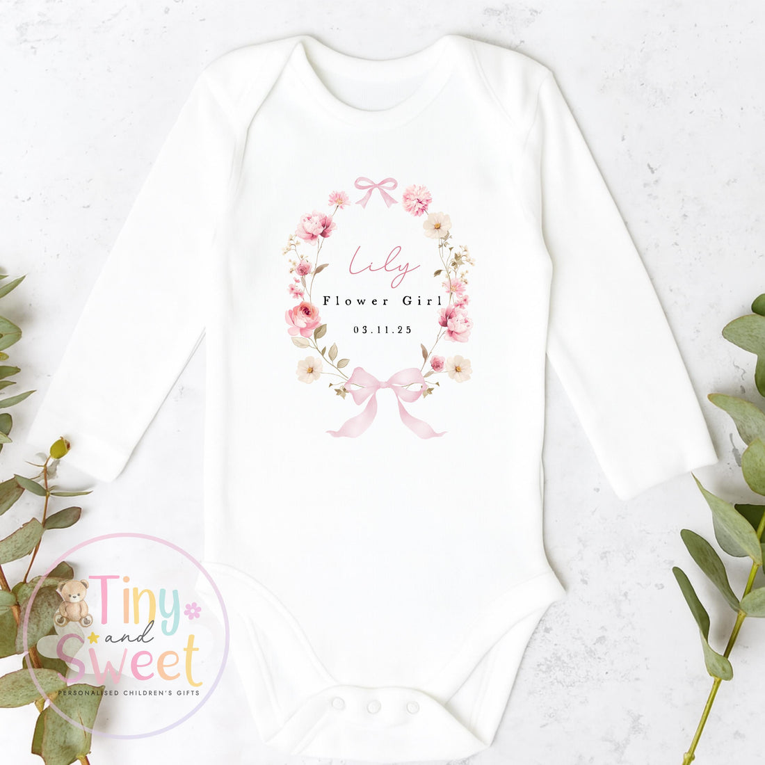 Flower Girl Sleepsuit, Baby Flower Girl Babygrow, Flower Girl Pyjamas, Will you be my flower girl, Flower Girl Gift, Floral Sleepsuit