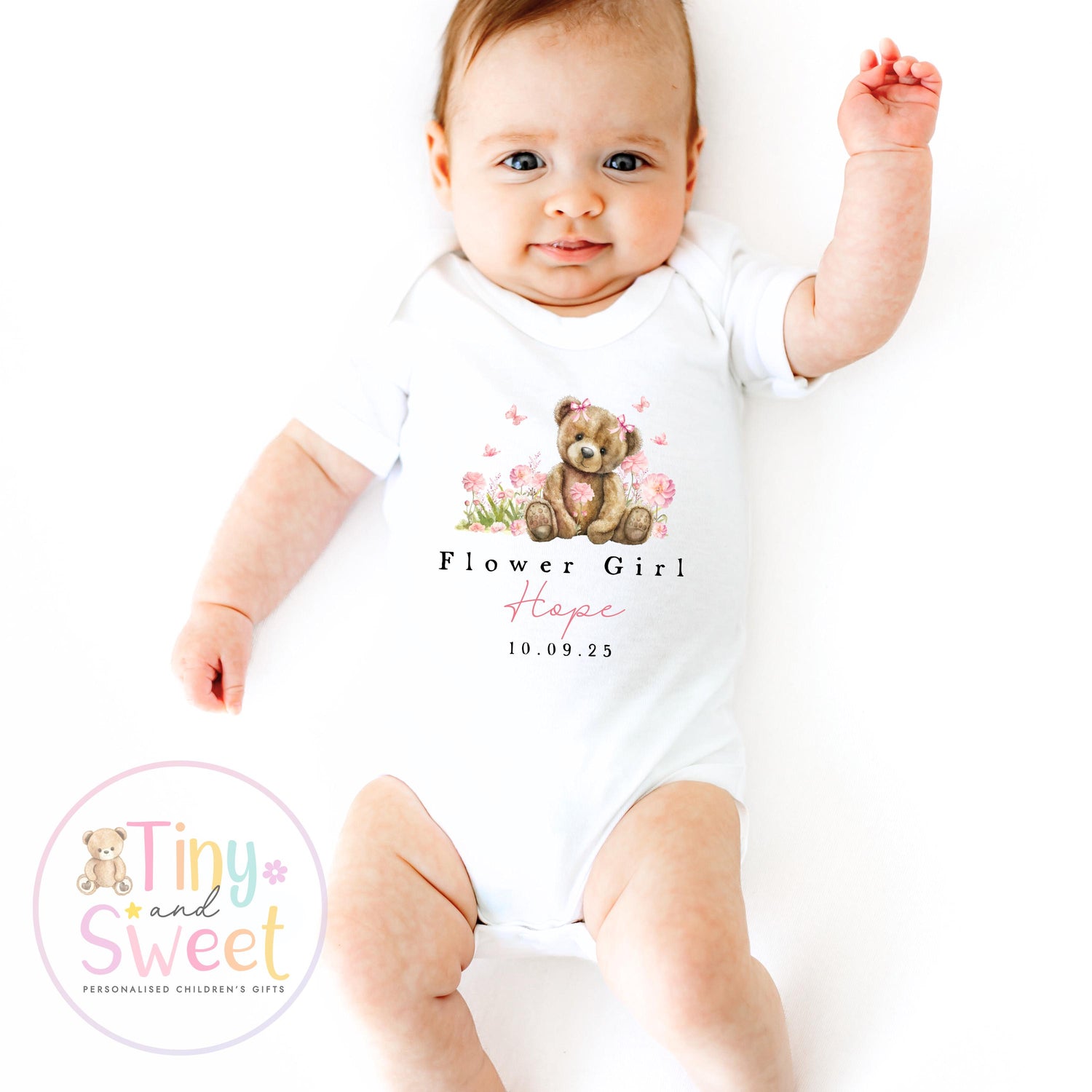Flower Girl Teddy Bear Sleepsuit, Baby Flower Girl Babygrow, Flower Girl Pyjamas, Will you be my flower girl, Flower Girl Gift