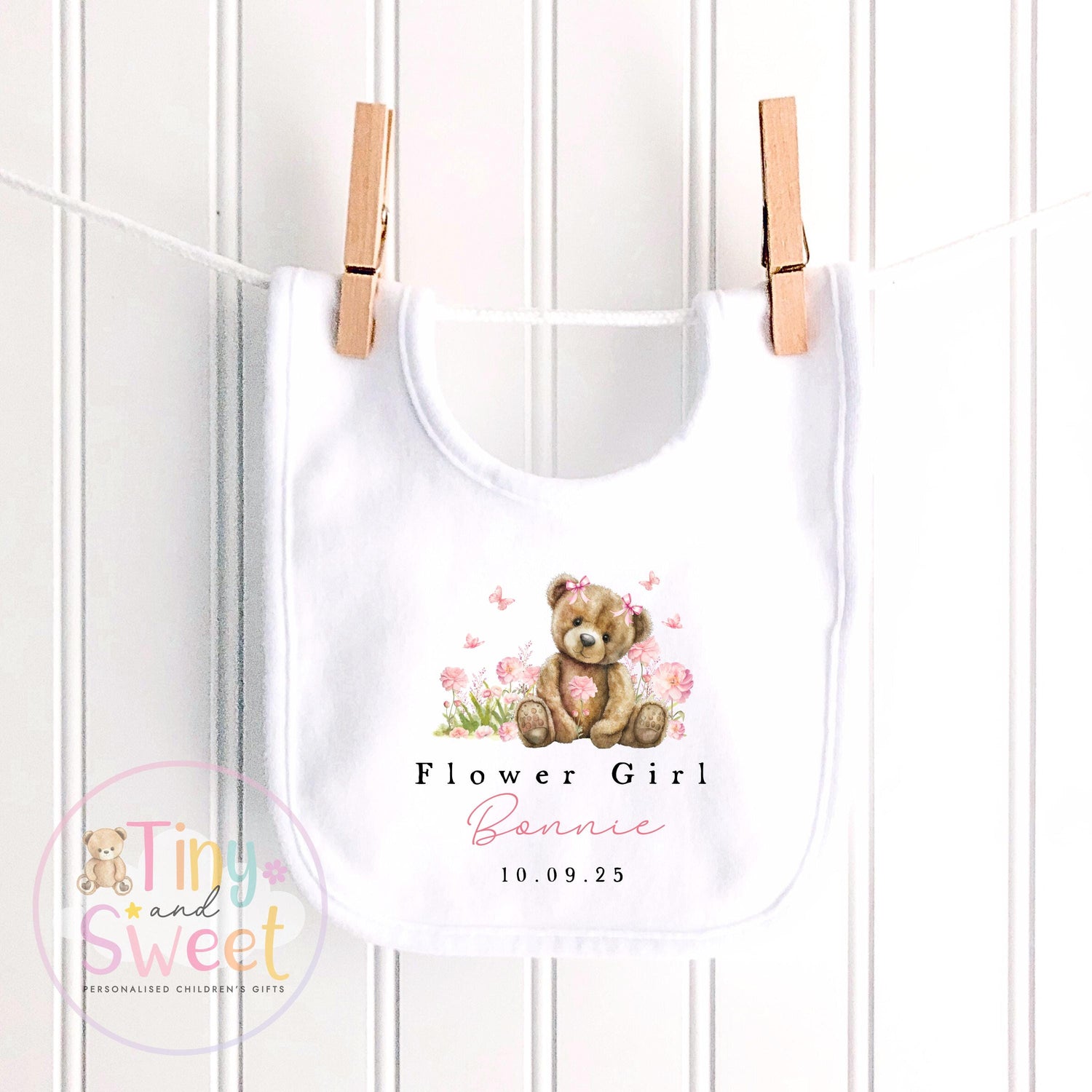Flower Girl Teddy Bear Sleepsuit, Baby Flower Girl Babygrow, Flower Girl Pyjamas, Will you be my flower girl, Flower Girl Gift