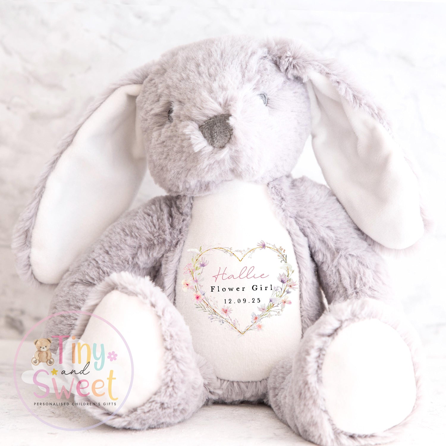 Heart Floral Wreath Personalised Flower Girl Soft Toy Bunny