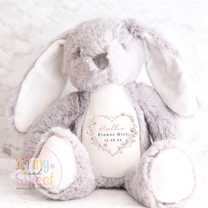 Heart Floral Wreath Personalised Flower Girl Soft Toy Bunny