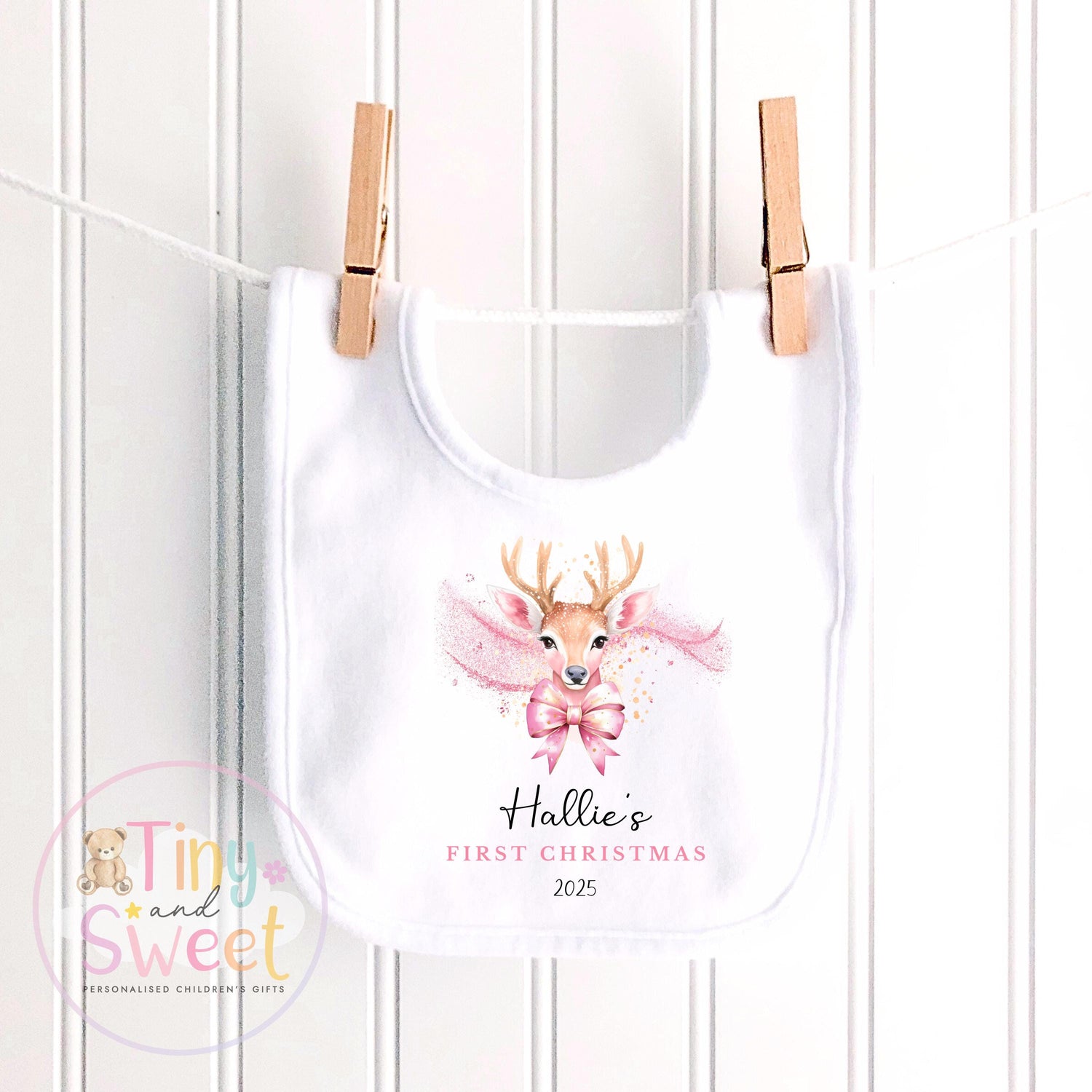 Personalised Babies First Christmas Sleepsuit, Babies 1st Xmas Gift Idea, Pyjamas, 1st XmasBabygrow, Christmas Outfit for baby,Pink Reindeer