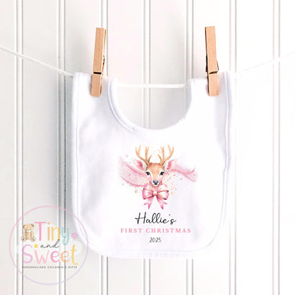 Personalised Babies First Christmas Sleepsuit, Babies 1st Xmas Gift Idea, Pyjamas, 1st XmasBabygrow, Christmas Outfit for baby,Pink Reindeer