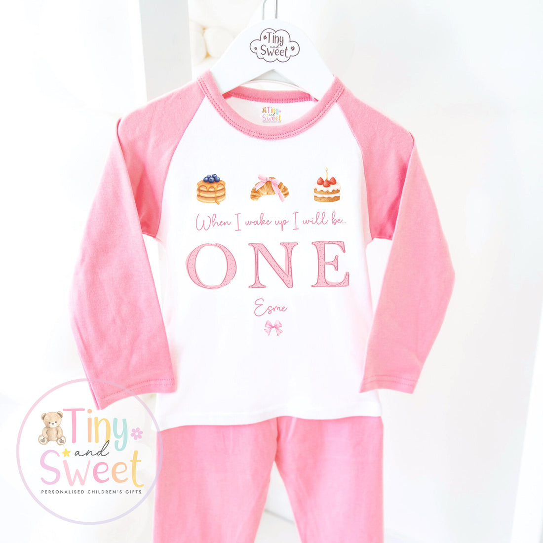 Pink Bakery Birthday PJs, Patisserie When I Wake Up I’ll Be..., Pink Pancakes Toddler Pyjamas, Girls Birthday Pyjamas, Pink Croissant Design