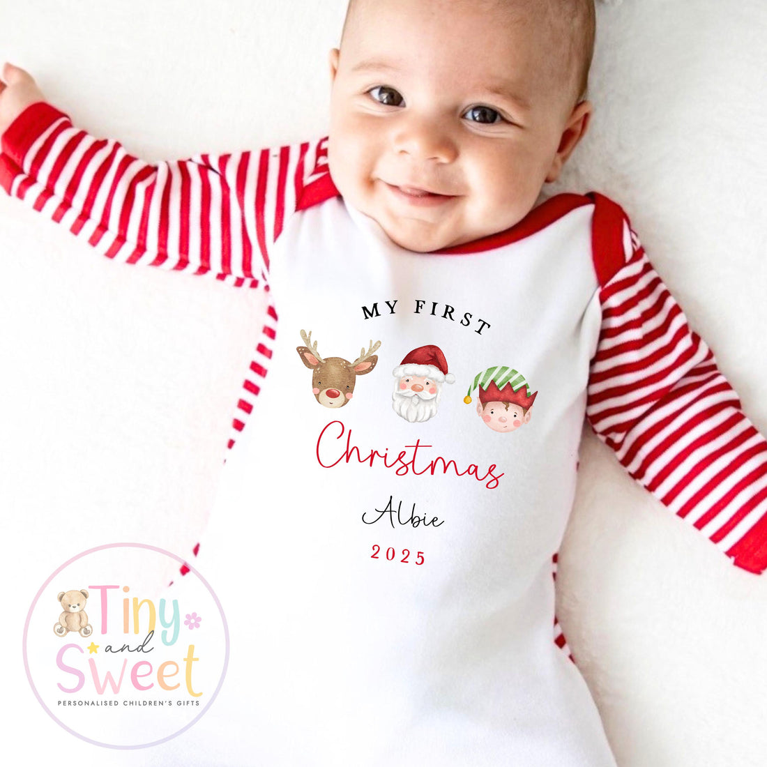 First Christmas Baby Grow , My First Christmas, Custom Name Sleepsuit, Baby’s First Christmas, Personalised Christmas Baby Outfit